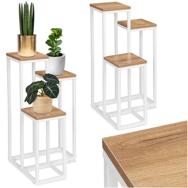 Serafino 3 Raflı Metal Çiçeklik 67 cm Beyaz Meşe