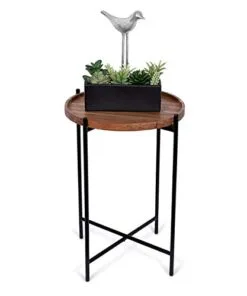 Shelfia Doğal Ahşap Çiçeklik Sehpa 56 cm Siyah