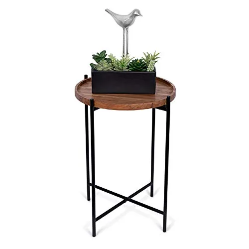 Shelfia Doğal Ahşap Çiçeklik Sehpa 56 cm Siyah