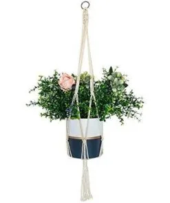 Shelvio 102 cm Beyaz Pamuk Makrome Saksılık