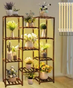 Simone Ahşap Çiçeklik 11 Raflı LED Aydınlatmalı 117 cm