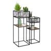 Riva Siyah Metal-Ahşap Çiçeklik 2 Raflı 80 cm