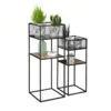 Riva Siyah Metal-Ahşap Çiçeklik 2 Raflı 80 cm