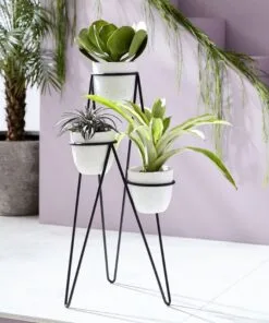 Lineare Siyah Metal Çiçeklik 3 Raflı 89 cm