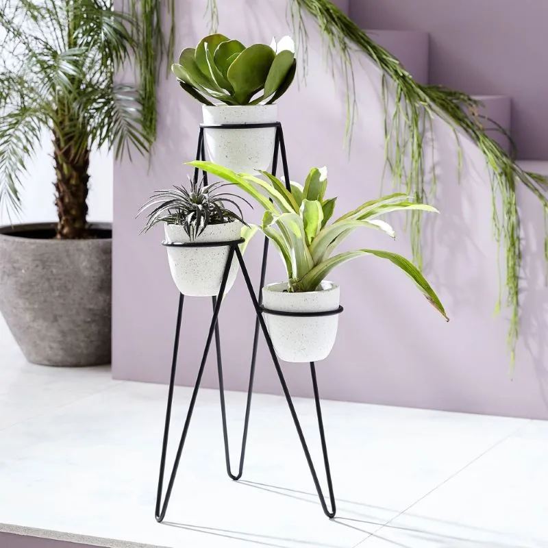 Lineare Siyah Metal Çiçeklik 3 Raflı 89 cm
