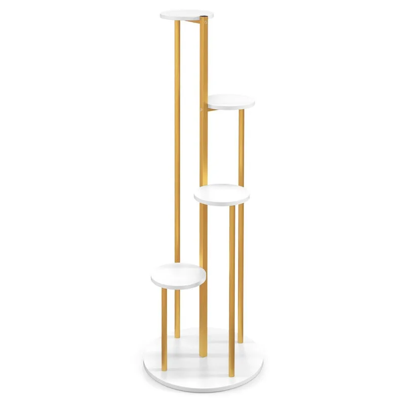 Sonnet 4 Raflı Ahşap Çiçeklik 126 cm Beyaz Altın