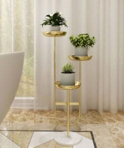 Spaceo Metal Çiçeklik 80 cm Altın 3 Raflı