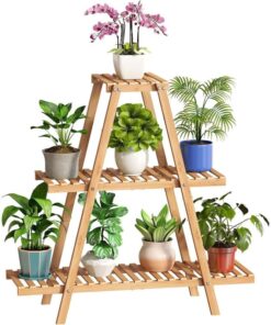 Stella 3 Raflı Bambu Üçgen Çiçeklik 82 cm