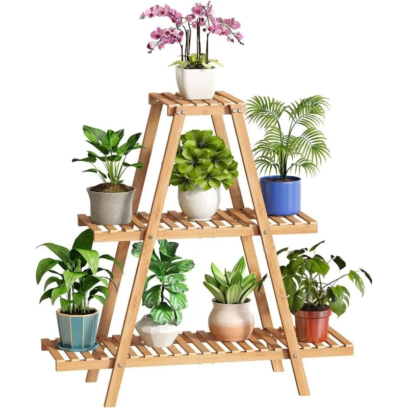 Stella 3 Raflı Bambu Üçgen Çiçeklik 82 cm Stella 3 Raflı Bambu Üçgen Çiçeklik 82 cm