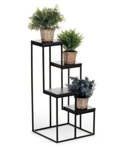Storato 4 Raflı Metal Çiçeklik 70 cm Siyah