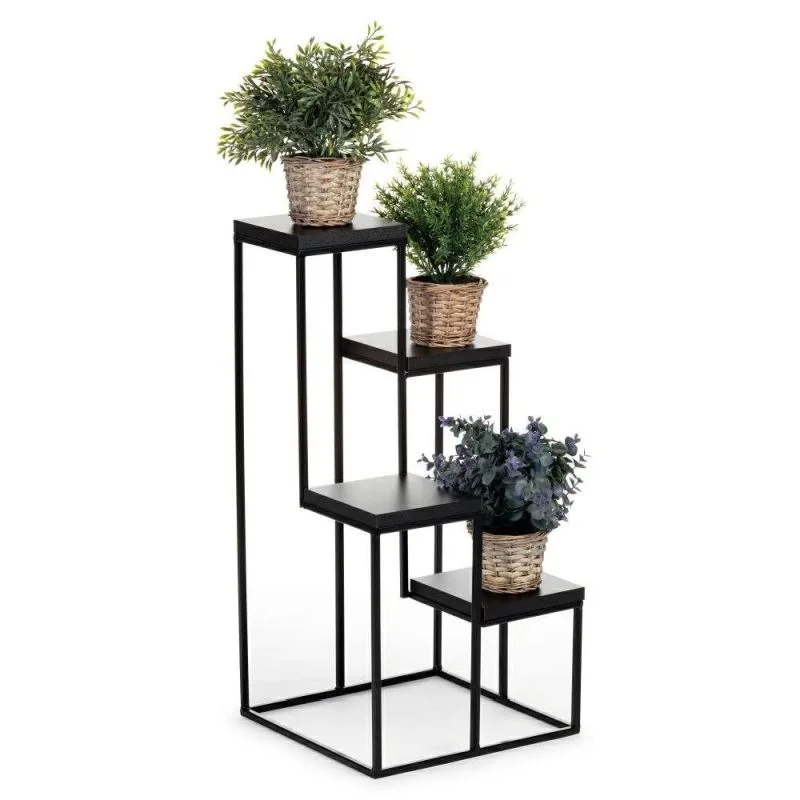 Storato 4 Raflı Metal Çiçeklik 70 cm Siyah