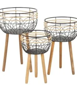 Storetti 3 Katlı Metal Çiçeklik 55 cm Rattan