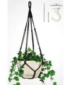 Storix 109 cm Siyah Pamuk İpli Makrome Saksılık