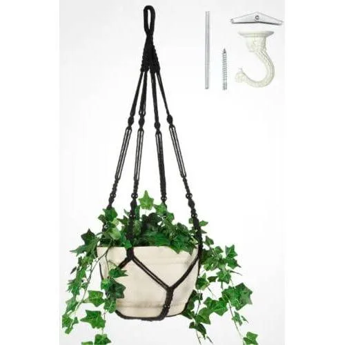 Storix 109 cm Siyah Pamuk İpli Makrome Saksılık