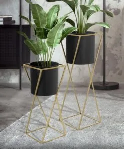 Studiax Metal Çiçeklik 2 Raflı 71 cm Siyah Altın