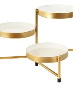 Therese Ferforje 3 Raflı Gold-Beyaz Çiçeklik 25 cm