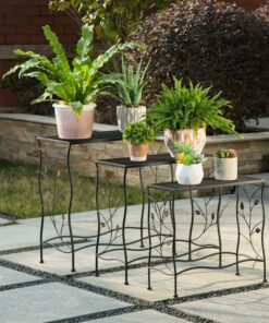 Tiziana Metal Çiçeklik 3 Raflı 60 cm Siyah
