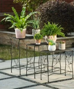 Tiziana Metal Çiçeklik 3 Raflı 60 cm Siyah
