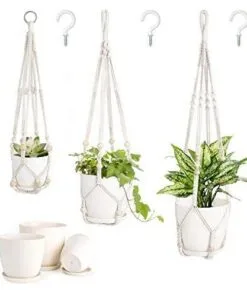 Velutto 3lü 89 74 58 cm Pamuk Plastik Fildişi Makrome Saksılık