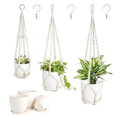Velutto 3lü 89 74 58 cm Pamuk Plastik Fildişi Makrome Saksılık