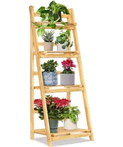 Vesper Ahşap Merdiven Çiçeklik 4 Raflı 112 cm Naturel