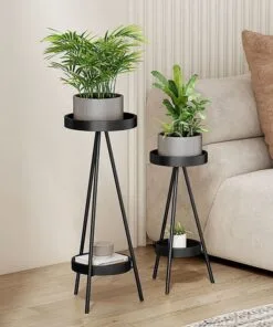 Vienna 2 Raflı Metal Çiçeklik 80 cm Siyah