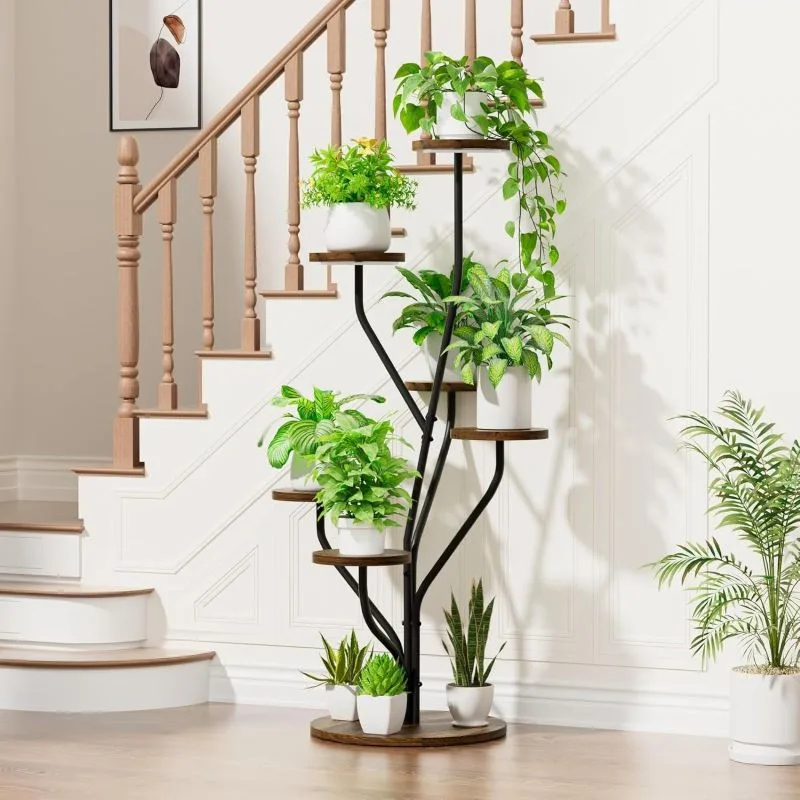 Vita Metal ve Ahşap 7 Raflı LED Işıklı Çiçeklik 137 cm