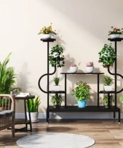 Vivienne Ahşap Çiçeklik 8 Raflı 126 cm Siyah