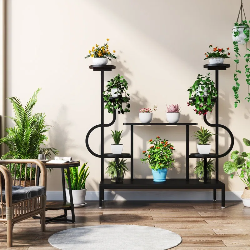 Vivienne Ahşap Çiçeklik 8 Raflı 126 cm Siyah