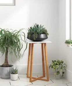 Vivienne Tek Katlı Ahşap Çiçeklik Sehpa 60 cm Beyaz
