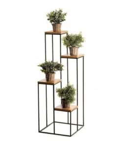Wardio 4 Raflı Metal MDF Çiçeklik 110 cm Siyah Meşe