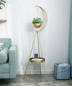 Wardio Altın Metal Çiçeklik 135 cm Tek Raflı