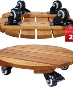 Celeste Ahşap Tekerlekli Saksılık 2’li Set 36 cm