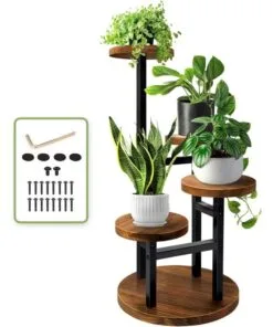 Koda Metal ve Ahşap 4 Raflı 65 cm Çiçeklik