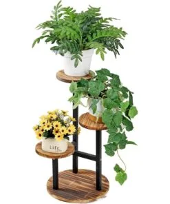 Lara Çiçeklik 3 Raflı Yuvarlak Metal 54 cm