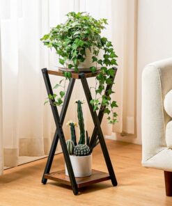 Lena Siyah Çiçeklik Sehpa 2 Raflı Metal 61 Cm