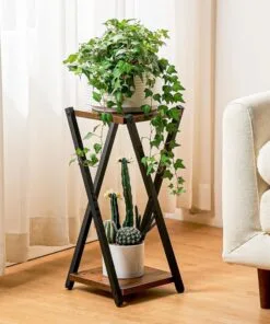Lena Siyah Çiçeklik Sehpa 2 Raflı Metal 61 Cm