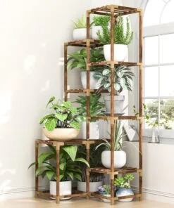 Lila 10 Raflı Ahşap Köşe Çiçeklik 122 Cm