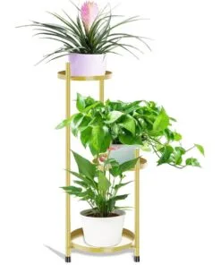 Lyra Metal Çiçeklik Altın Rengi 3 Raflı 84 cm