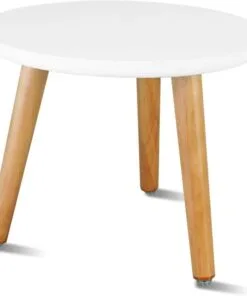 Maya Yuvarlak Beyaz Ahşap Çiçeklik Sehpa 28 cm