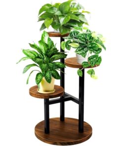 Mira 3 Raflı Çiçeklik Metal ve Ahşap Ceviz 53 cm