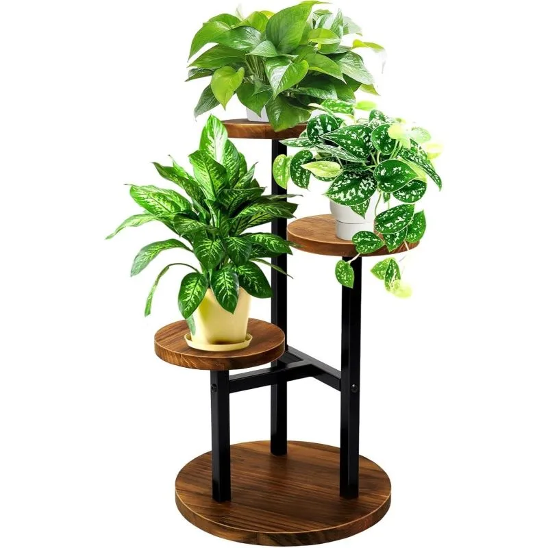 Mira 3 Raflı Çiçeklik Metal  ve Ahşap Ceviz  53 cm