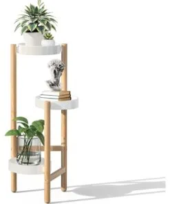 Violet Bambu Çiçeklik Uzun 3 Raflı 70 cm