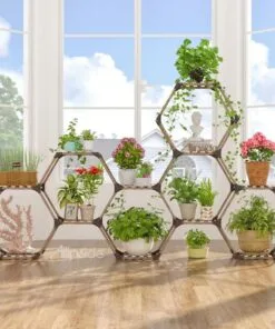 Yvetta Ahşap Altıgen 11 Raflı 90 cm Çiçeklik