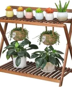 Zita Ahşap Çiçeklik 2 Raflı 63 cm Çapraz Tasarım