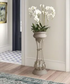 Zita Altın Metal Çiçeklik 1 Raflı 92 cm Taş Detaylı